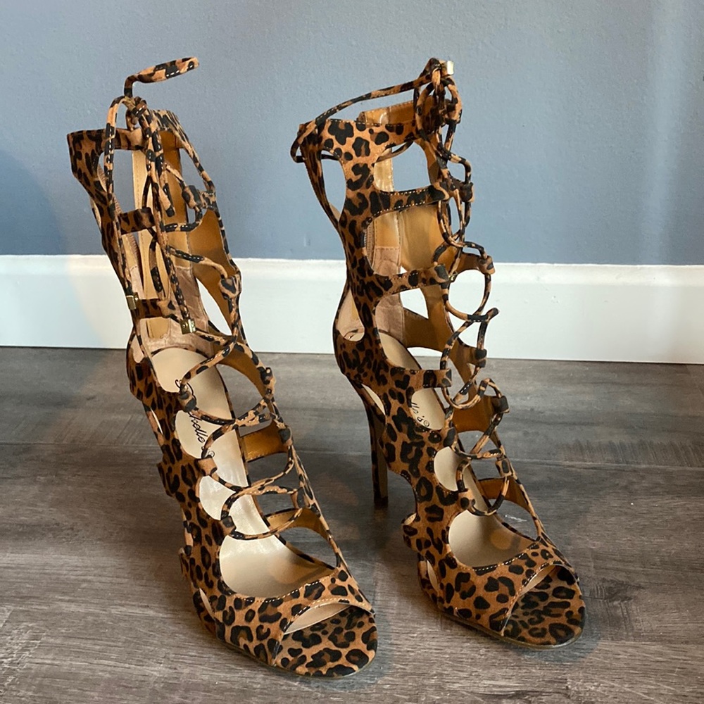 Breckelles Strappy Leopard Heels